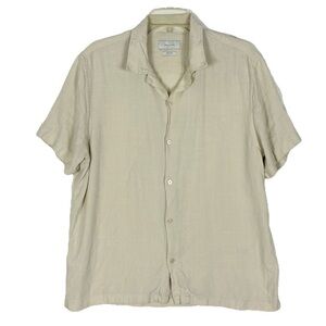 Porter & Ash Beige Linen Blend Button Shirt Large Short Sleeve Beachy Casual